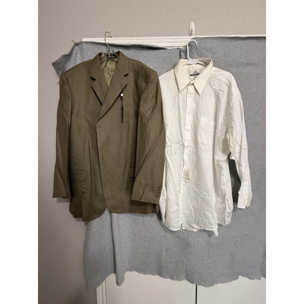 George Suit Jacket Mens 48L Beige Tan Polyester Viscose Long Business Formal